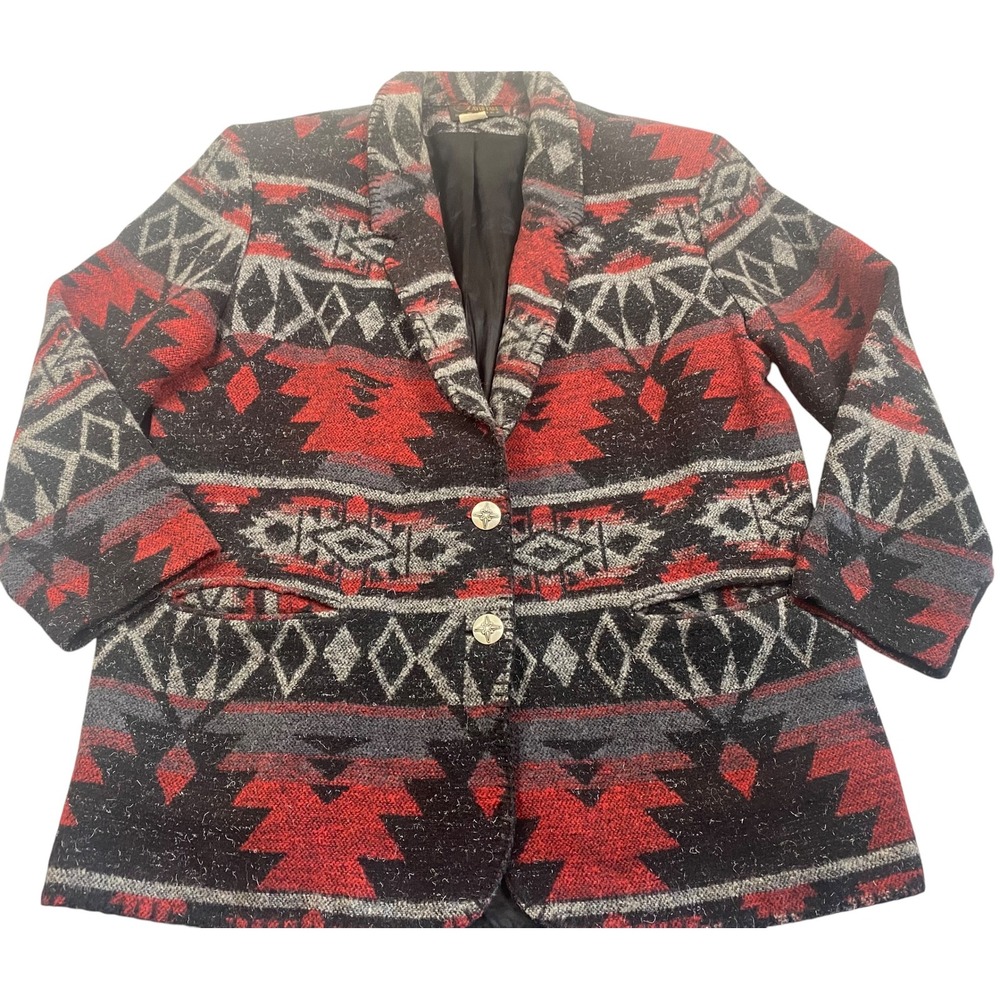 David Paul New York Southwestern Wool Blend Blazer Red Black Large ***VINTAGE‎